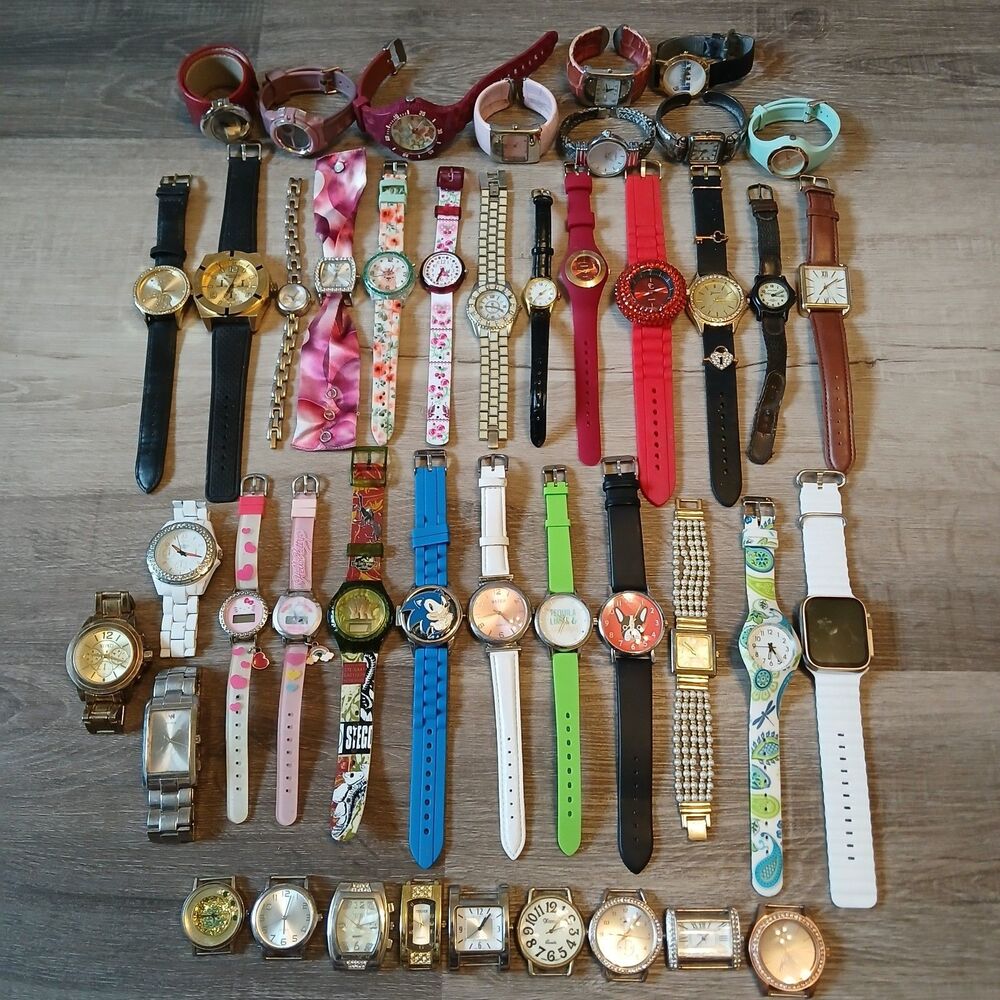 Huge Watch Lot of 40+ Mixed Brands Vintage & Modern Parts/Repair Untested-Box D3